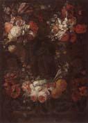 Gaspar Peeter Verbrugghen the younger Still life of a garland of flowers surrounding a niche containing a statue of the immaculate conception Germany oil painting art